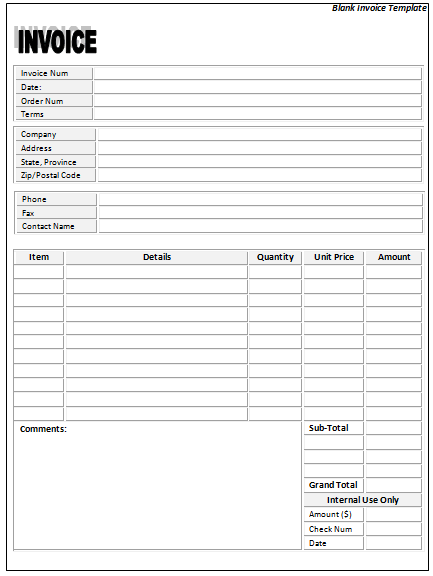 free printable invoices templates blank