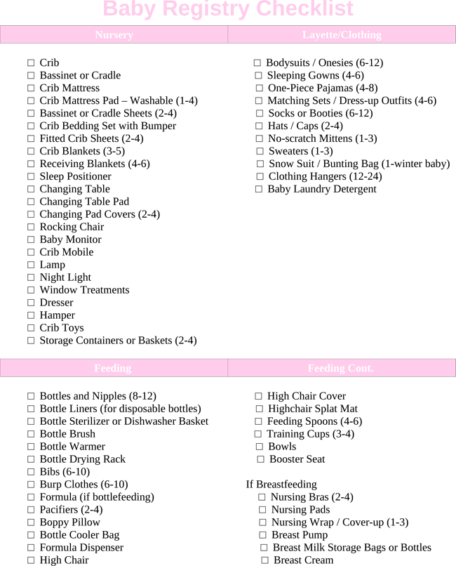 free printable baby registry checklist