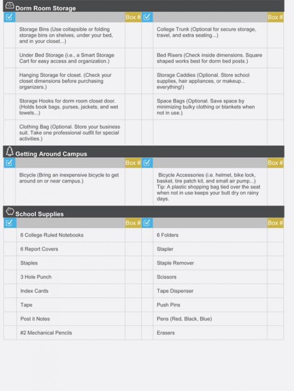 dorm room basics checklist