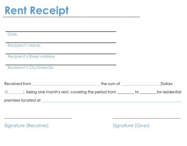 blank house rent payment receipt sheet