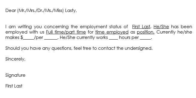 employment verification letter sample for visa