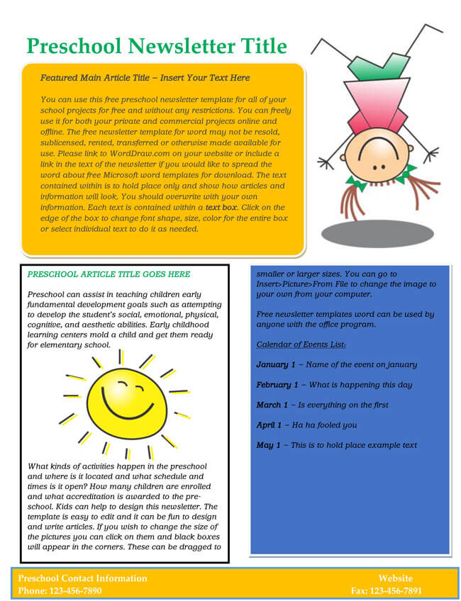 newsletter samples for preschool parents