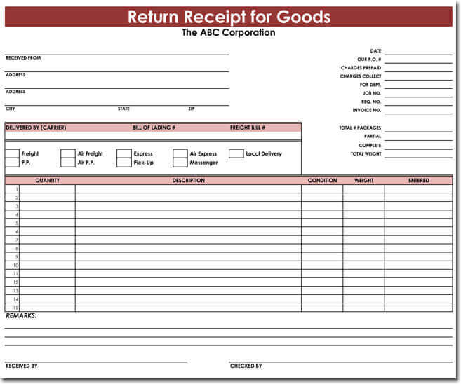 Goods Return Form Template Excel Delivery Receipt Template In Excel ...