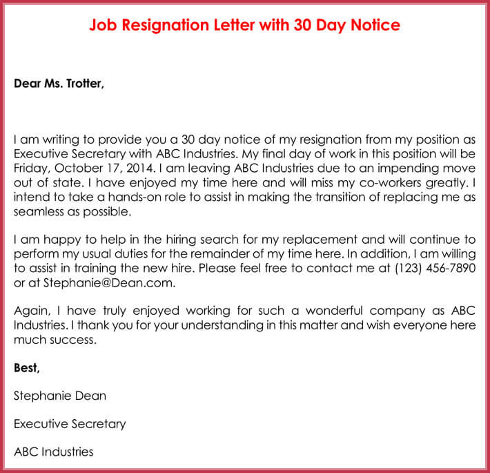 Resignation Letter 30 Days Notice Period Sample Doc Ideas 2022