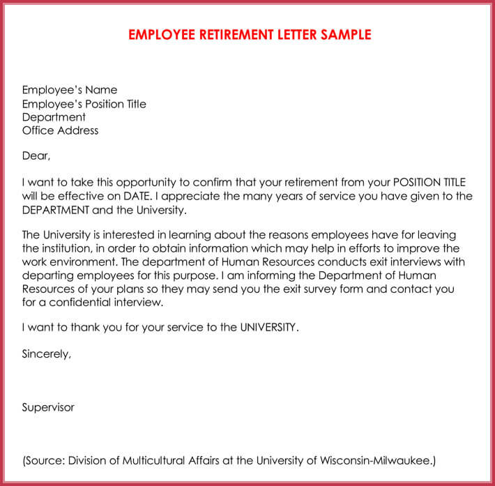 Template Retirement Letter Employee Printables