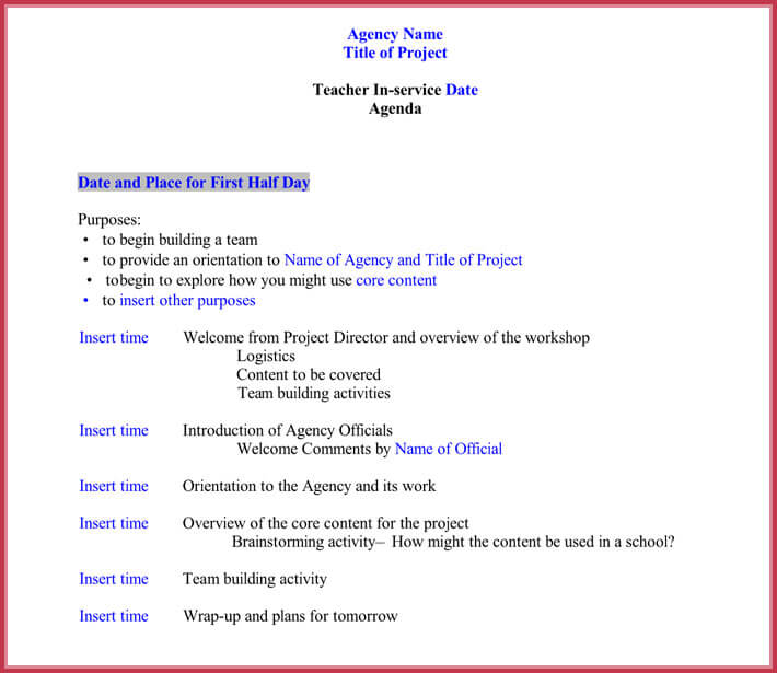 8 Free Staff Meeting Agenda Templates Samples Word PDF