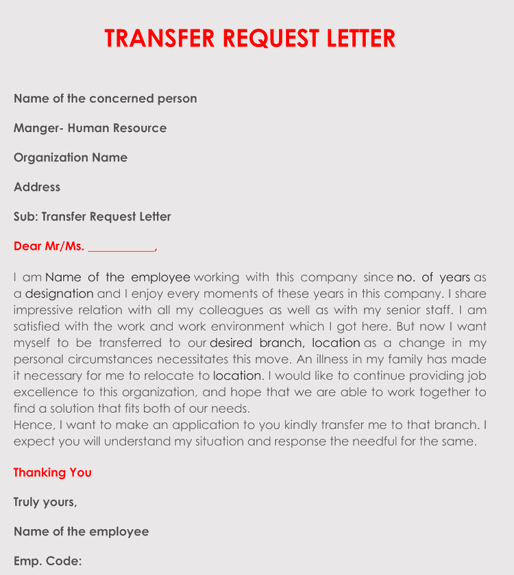 request letter transfer of assignment