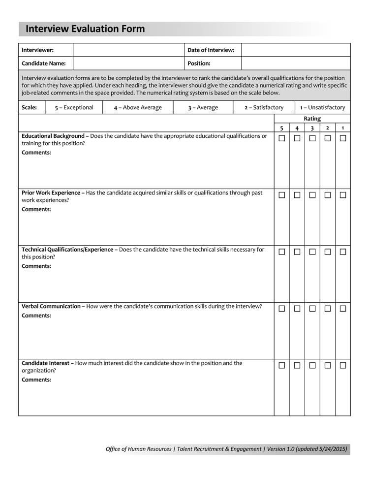 Technical Interview Evaluation Form - Document Templates