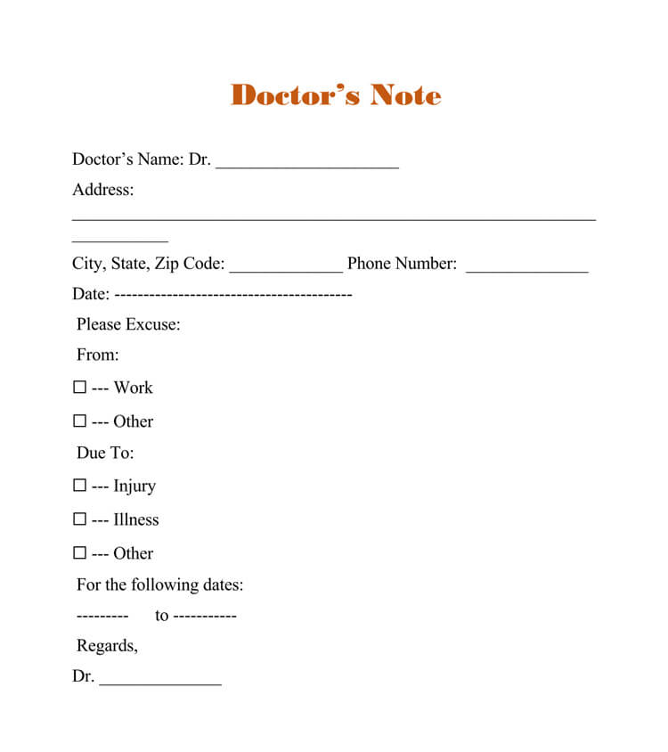 Free Printable Doctors Note - Printable World Holiday
