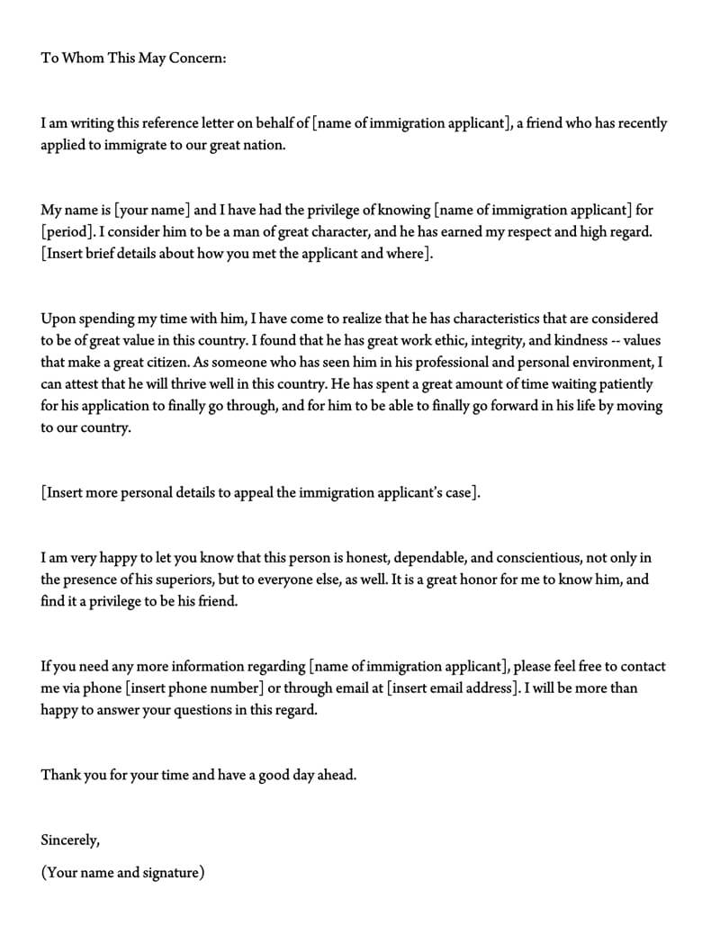 Letter of Support for Immigration (10+ Sample Reference ...