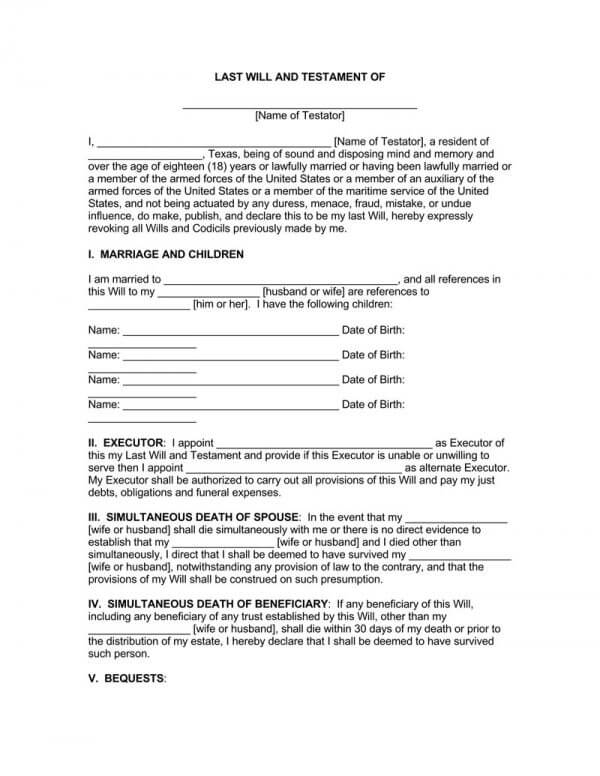 35 Free (Blank) Last Will and Testament Forms (Word - PDF)