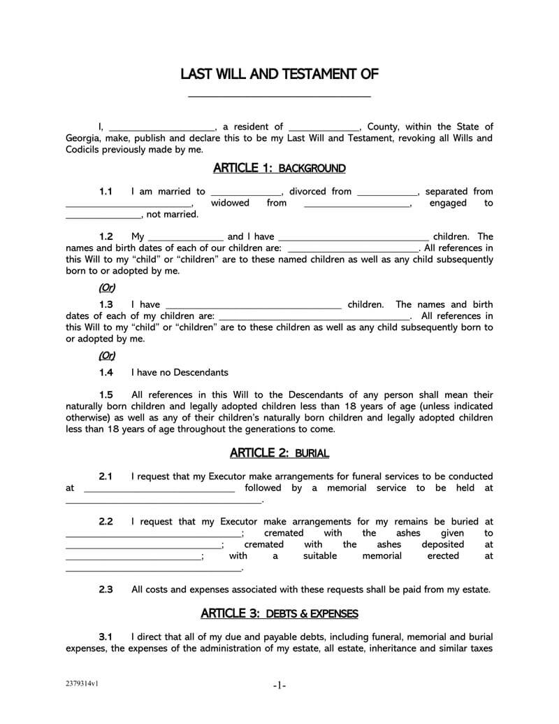 Printable Last Will And Testament Florida