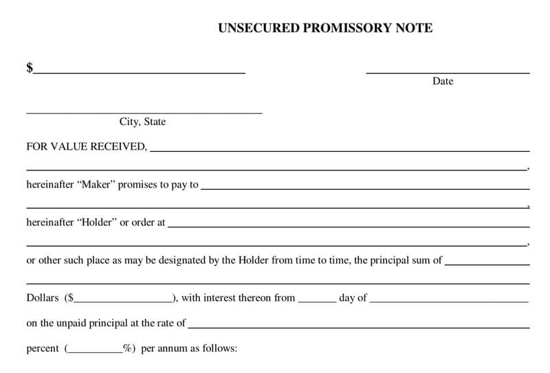 20 Free Unsecured Promissory Note Templates [Word - PDF]