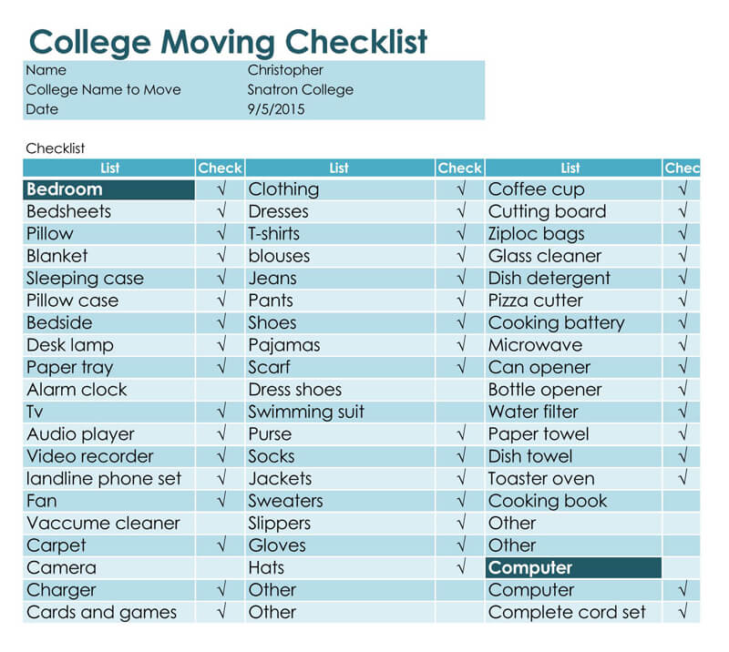 college move in checklist