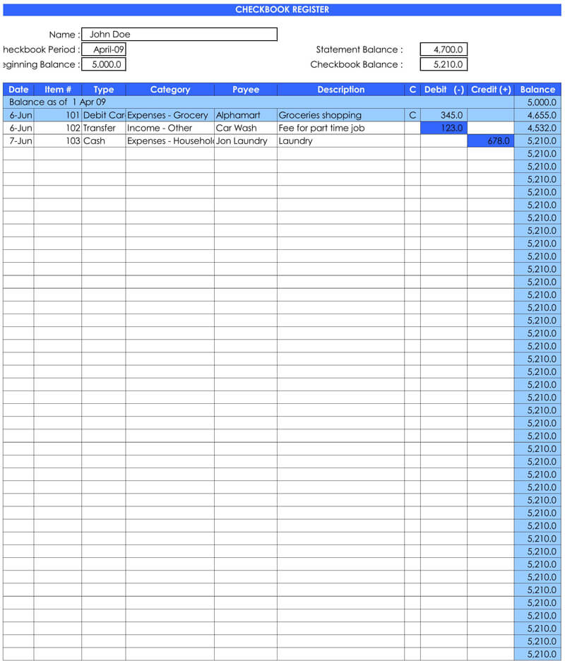 Microsoft Excel Checkbook Register BestTemplatess BestTemplatess