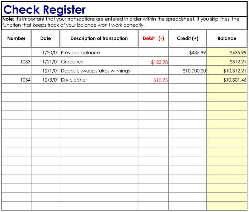 google free printable checkbook register