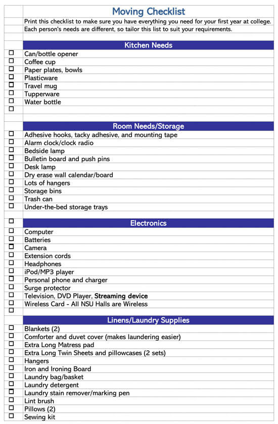 Easy Moving Checklist 18 Free Templates Word Excel PDF