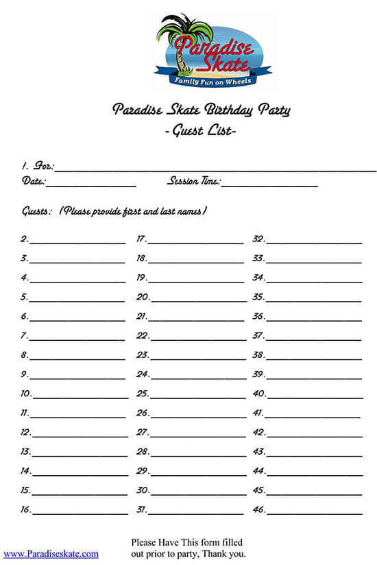 Party Guest List (Free Printable Templates)