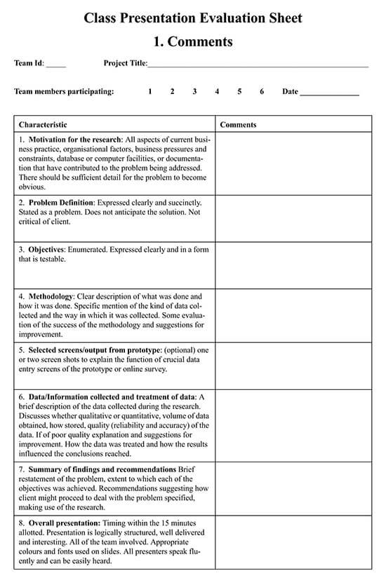 presentation evaluation form template