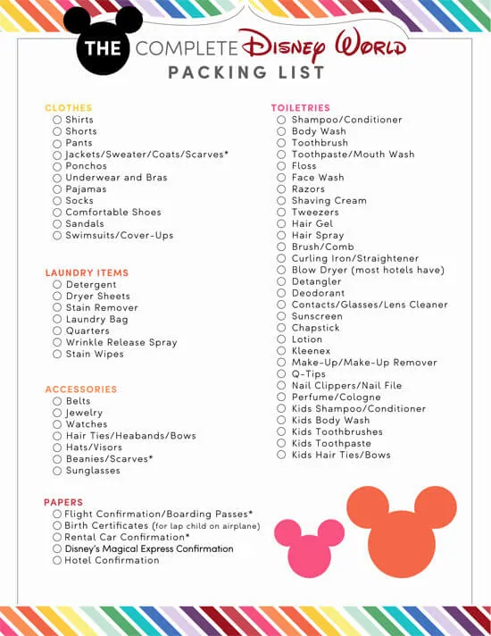 the ultimate disney packing checklist 6 free printable templates