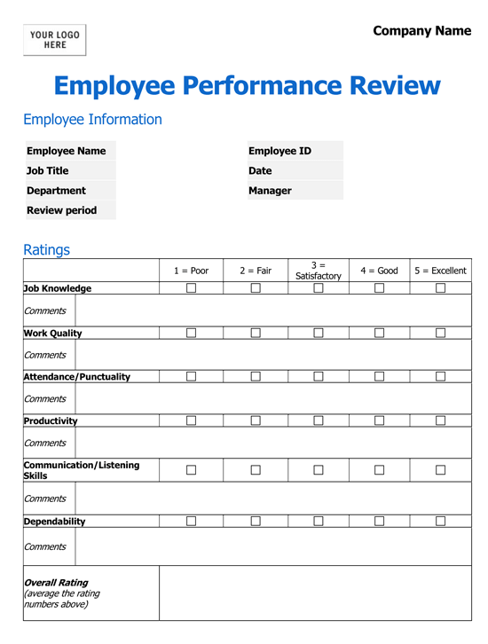 15 Free Performance Evaluation Forms Word PDF 