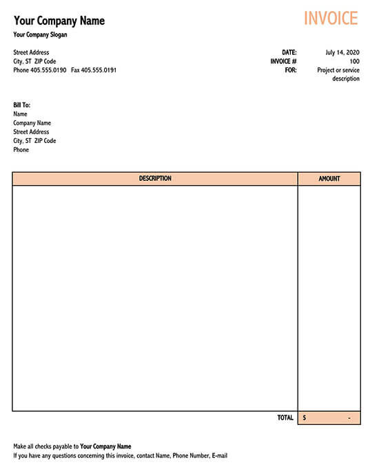 blank invoice template free printable