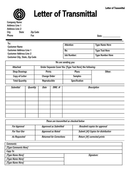Transmittal Letter Template Word