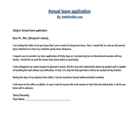 leave application letter for annual leave