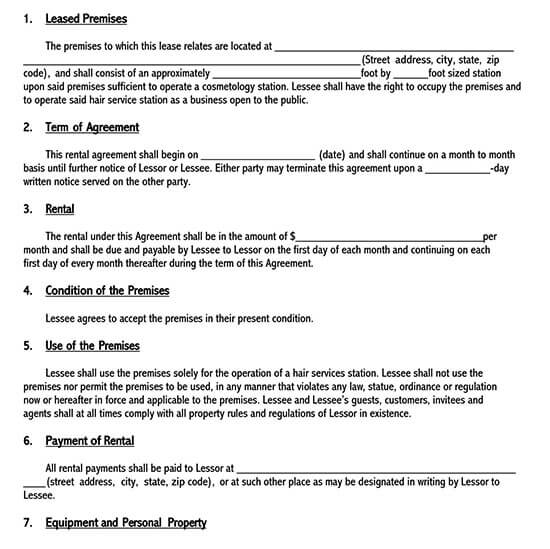 Salon Booth Rental Contract Template