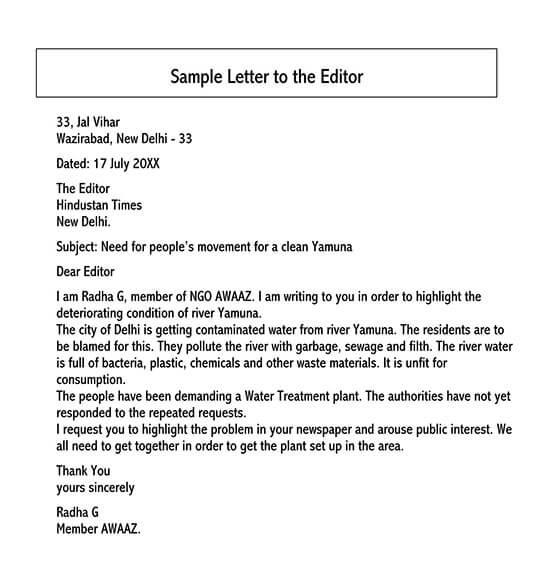 Letter To Editor Template