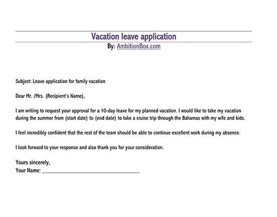 template of leave application letter