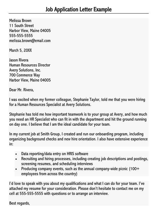 application letter for hiring job