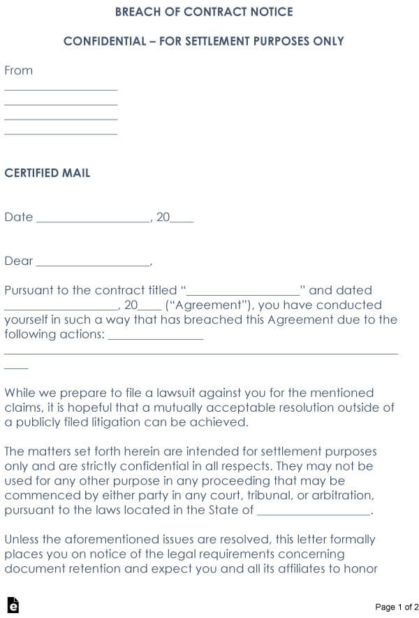 Demand Letter Template Breach Of Contract