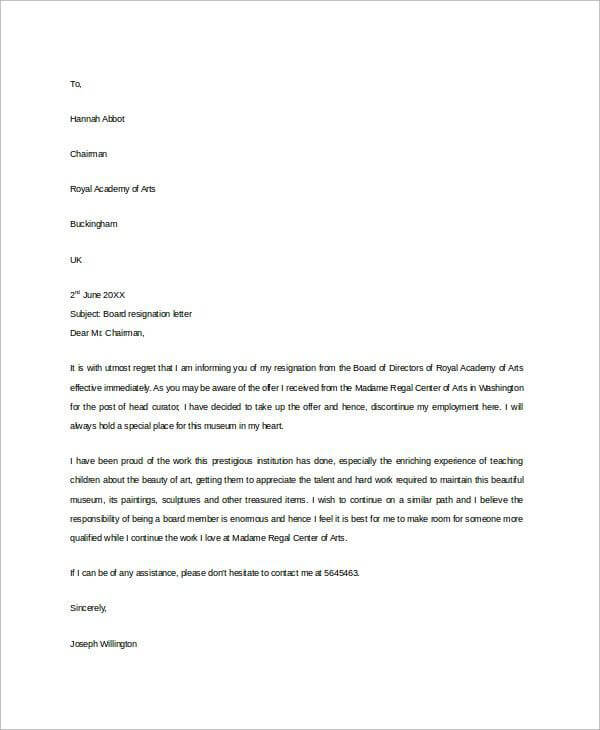 Board Resignation Letter 10 Free Templates