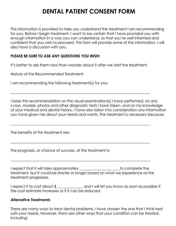 Printable General Dental Consent Forms Printable Forms Free Online
