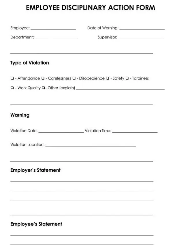 20 free employee disciplinary action forms word pdf