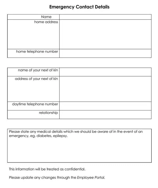free employee emergency contact forms word pdf