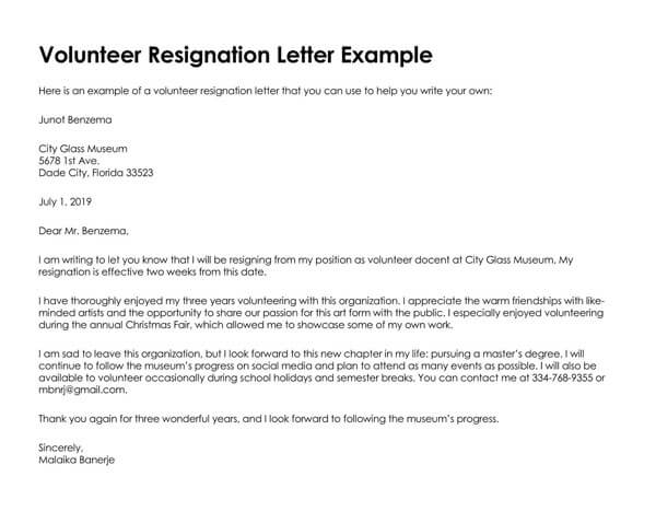 10 Free Volunteer Resignation Letter Templates