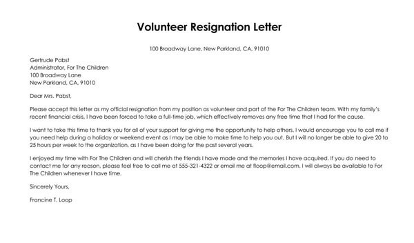 10 Free Volunteer Resignation Letter Templates