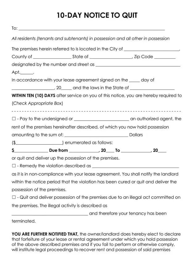 free eviction notice notice to quit forms how to process word pdf