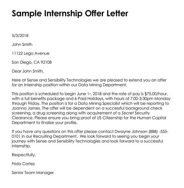 15 Simple Internship Offer Letter Examples Free Templates