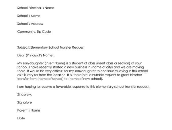 application letter for teacher transfer to another school