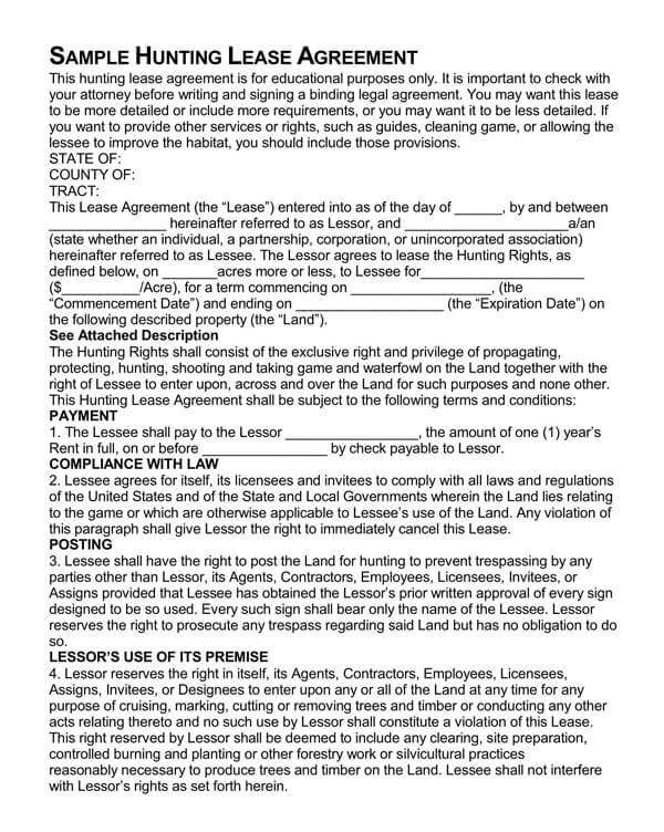 17 Considerations of a Hunting Lease Agreement Free Forms