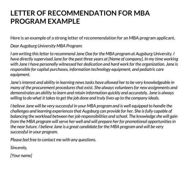 Letter Of Recommendation Template For Mba