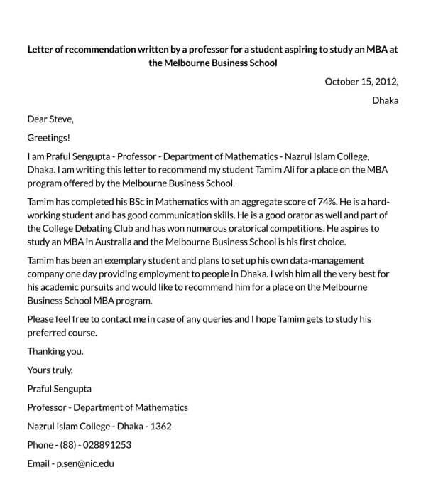 Best Examples Of Mba Recommendation Letter