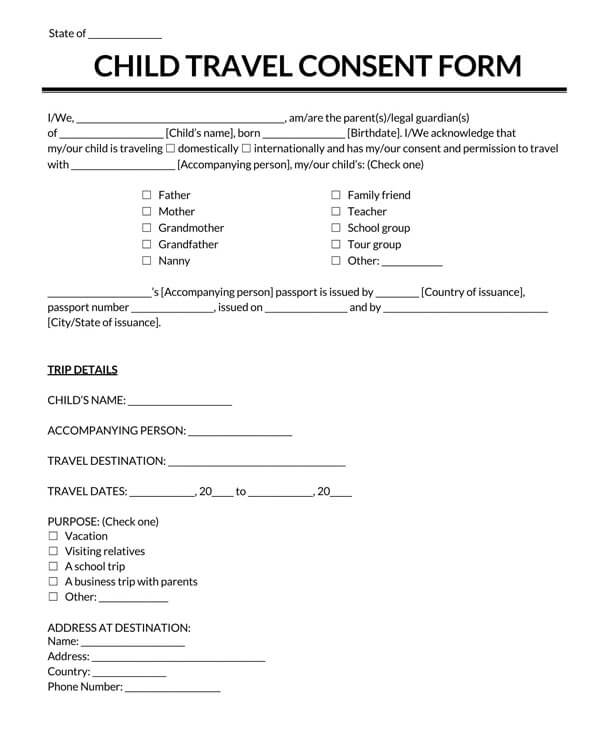 travel consent letters for minors