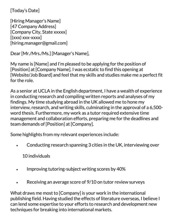 high school cover letter for college