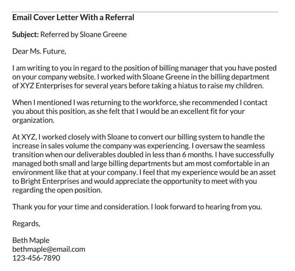 cover letter examples with referral