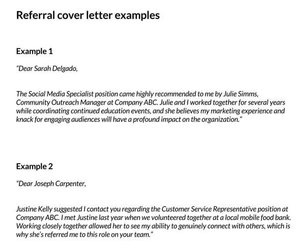 referral cover letter examples