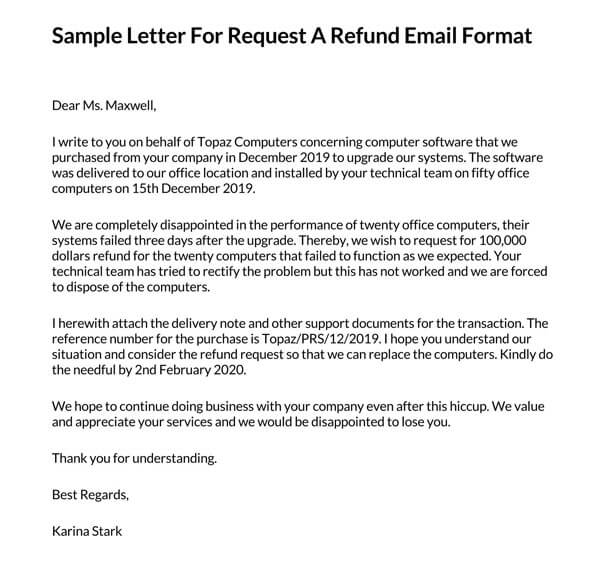 application letter for refund
